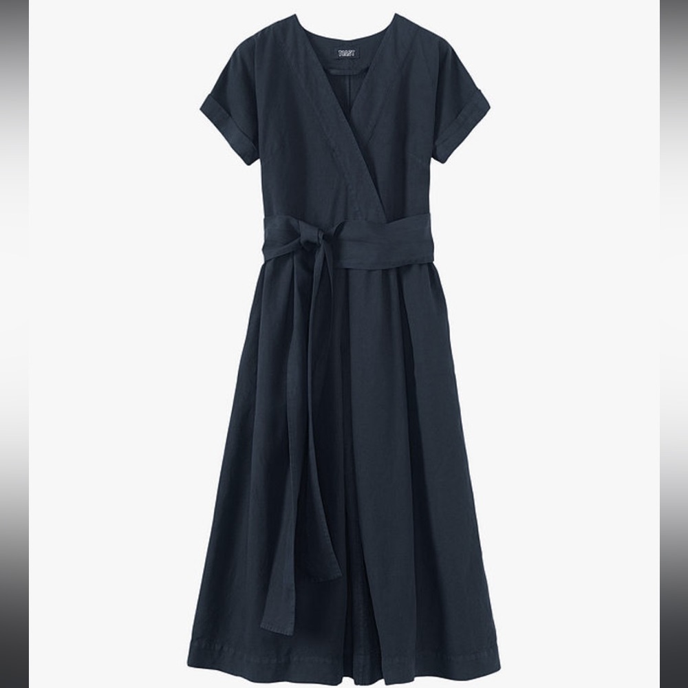 Ralph Lauren Linen Midi Length Navy Dress